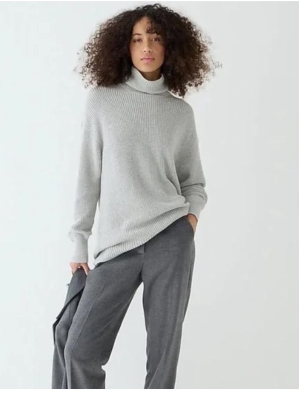 J.Crew Ribbed Cotton-Cashmere Blend Relaxed Turtleneck Sweater Small in Grey